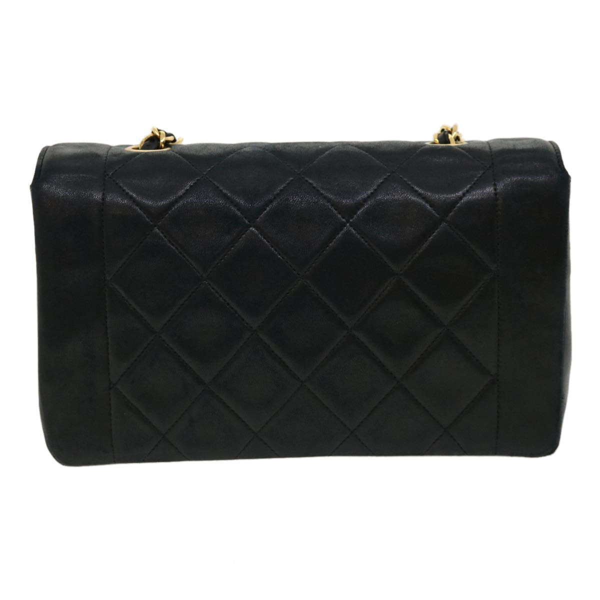 CHANEL Diana Matelasse Shoulder Bag Lamb Skin Black CC  31443