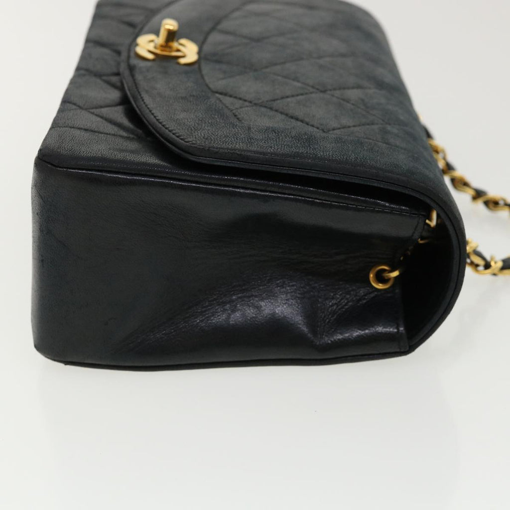 CHANEL Diana Matelasse Shoulder Bag Lamb Skin Black CC Auth 31443