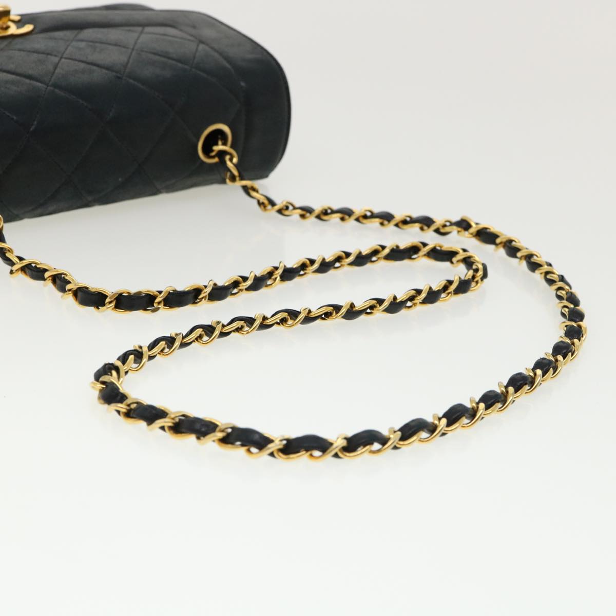 CHANEL Diana Matelasse Shoulder Bag Lamb Skin Black CC  31443