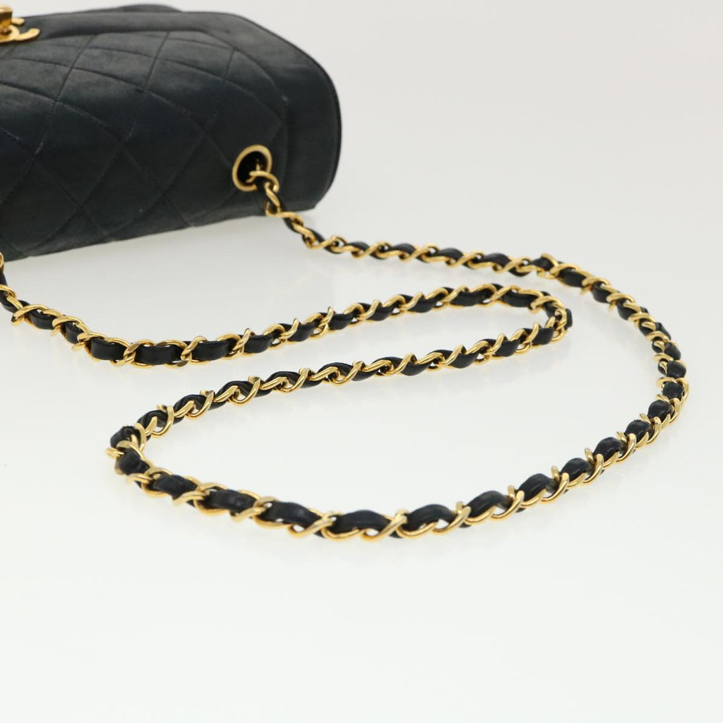 CHANEL Diana Matelasse Shoulder Bag Lamb Skin Black CC Auth 31443