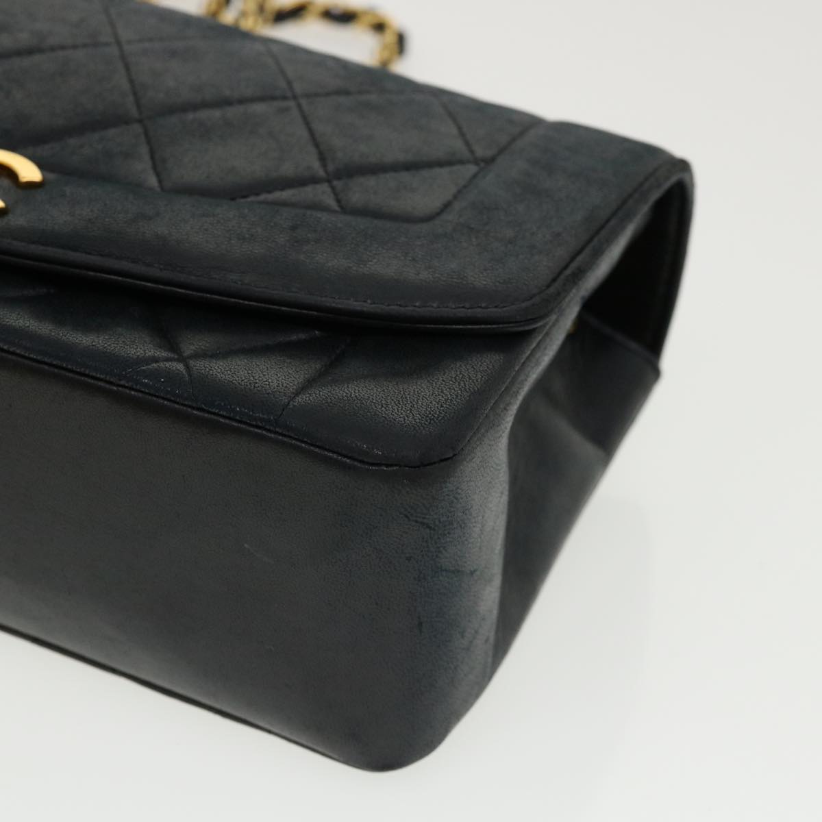 CHANEL Diana Matelasse Shoulder Bag Lamb Skin Black CC  31443
