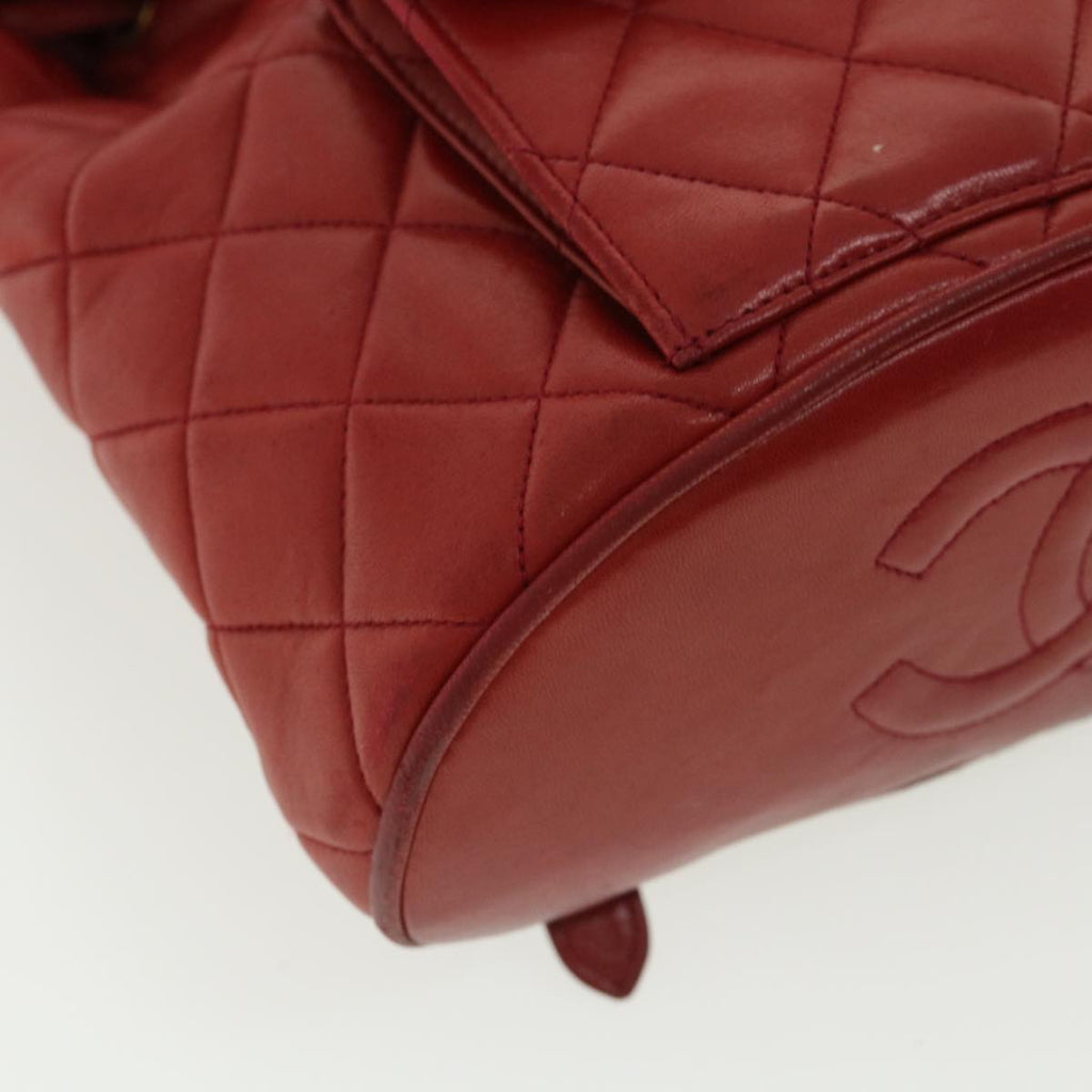 CHANEL Matelasse Chain Hand Bag Lamb Skin Red CC  31892A