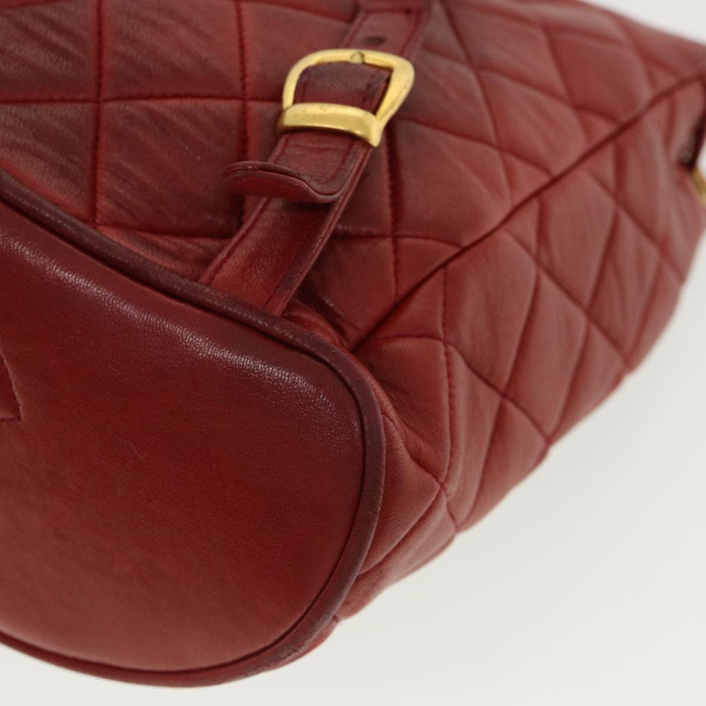 CHANEL Matelasse Chain Hand Bag Lamb Skin Red CC  31892A