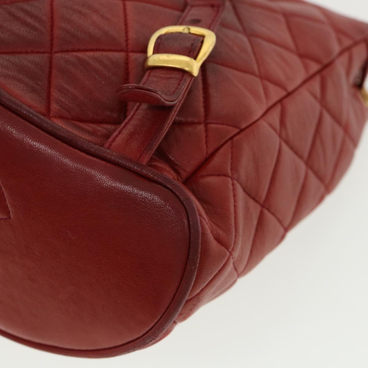CHANEL Matelasse Chain Hand Bag Lamb Skin Red CC Auth 31892A