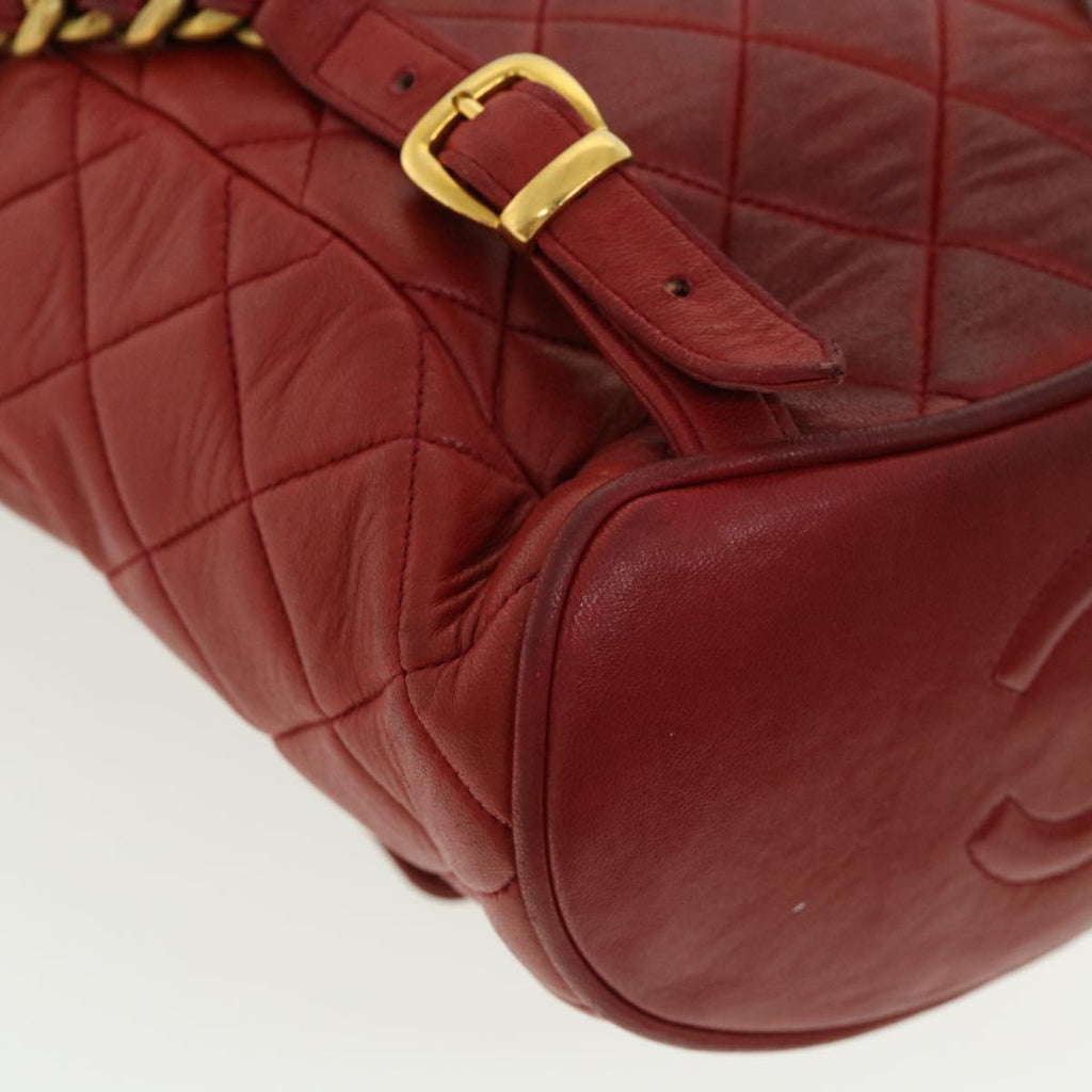 CHANEL Matelasse Chain Hand Bag Lamb Skin Red CC  31892A