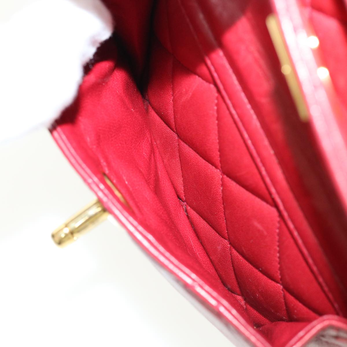 CHANEL Matelasse Chain Hand Bag Lamb Skin Red CC Auth 31892A