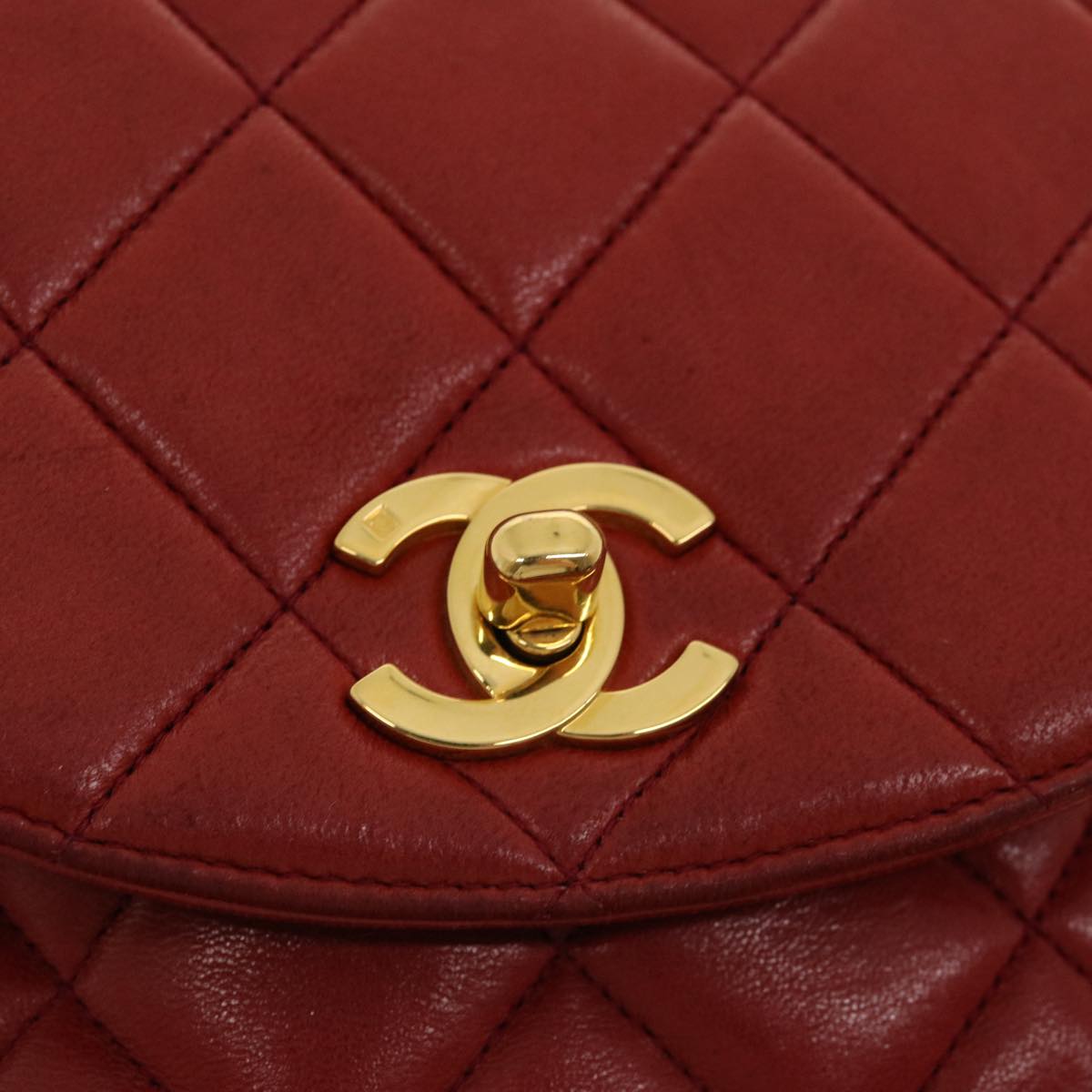 CHANEL Matelasse Chain Hand Bag Lamb Skin Red CC  31892A