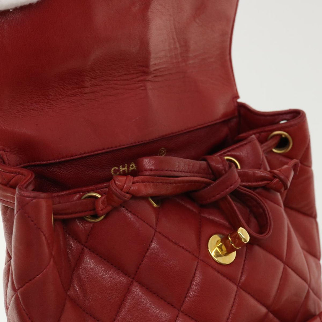 CHANEL Matelasse Chain Hand Bag Lamb Skin Red CC Auth 31892A
