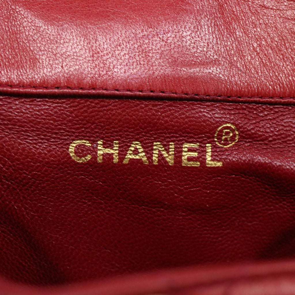 CHANEL Matelasse Chain Hand Bag Lamb Skin Red CC  31892A