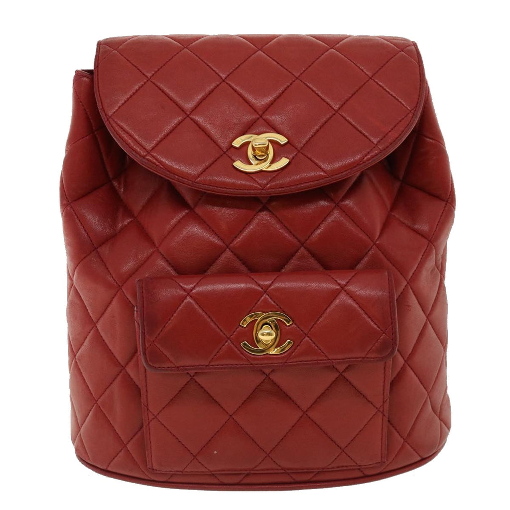 CHANEL Matelasse Chain Hand Bag Lamb Skin Red CC  31892A