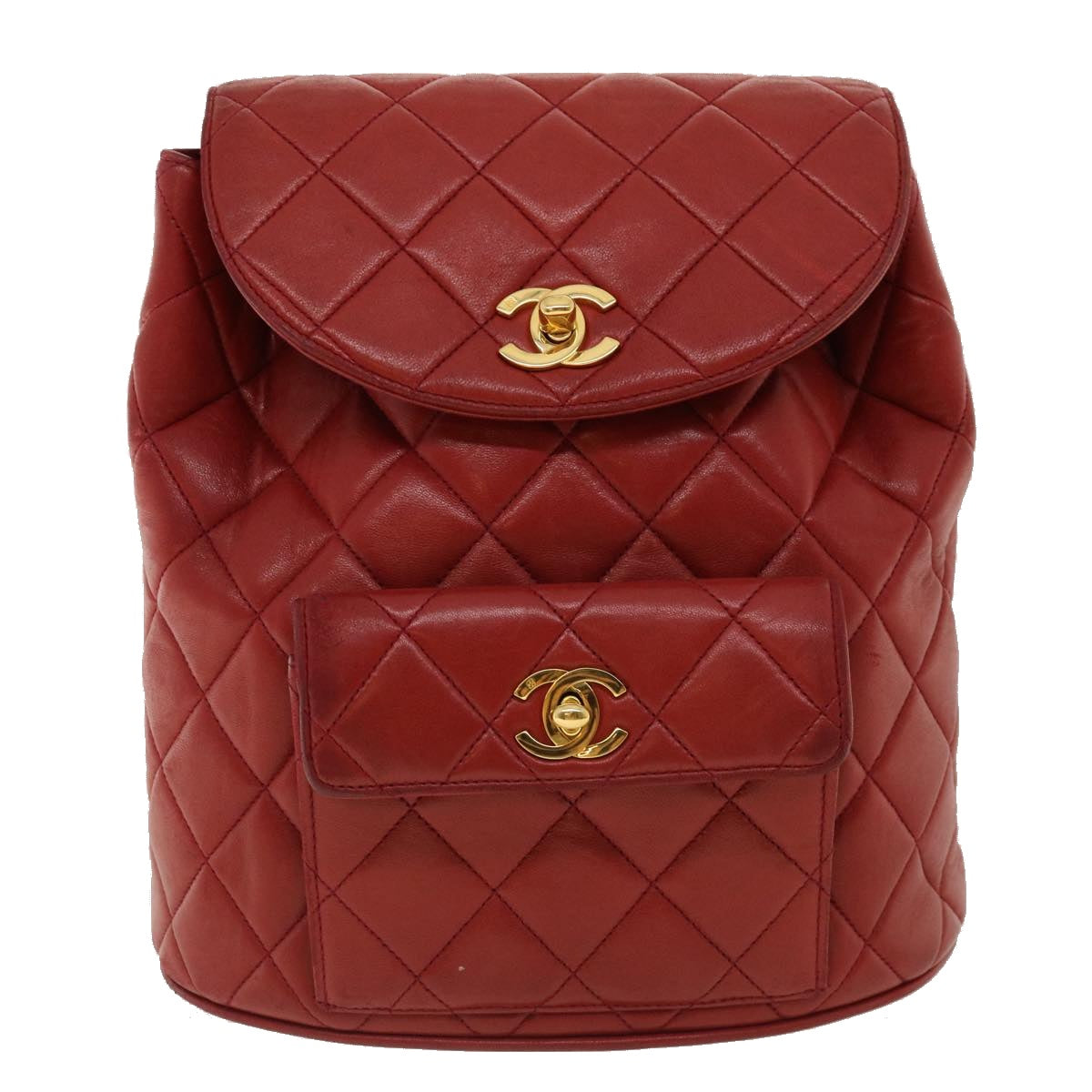 CHANEL Matelasse Chain Hand Bag Lamb Skin Red CC Auth 31892A
