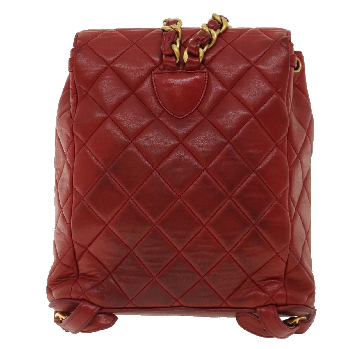 CHANEL Matelasse Chain Hand Bag Lamb Skin Red CC  31892A