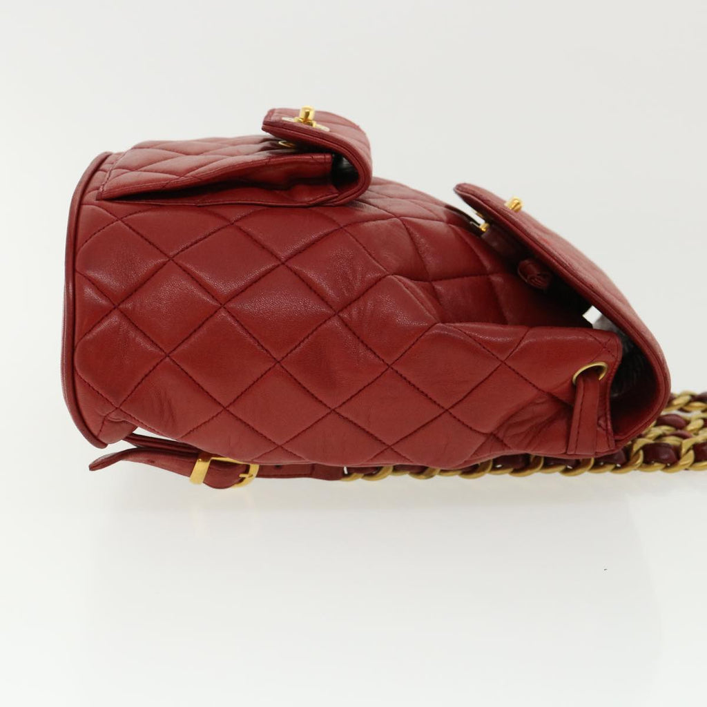 CHANEL Matelasse Chain Hand Bag Lamb Skin Red CC  31892A