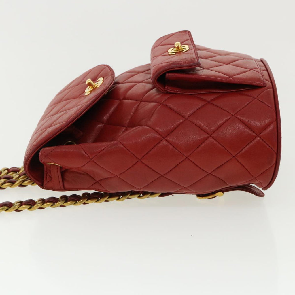 CHANEL Matelasse Chain Hand Bag Lamb Skin Red CC  31892A