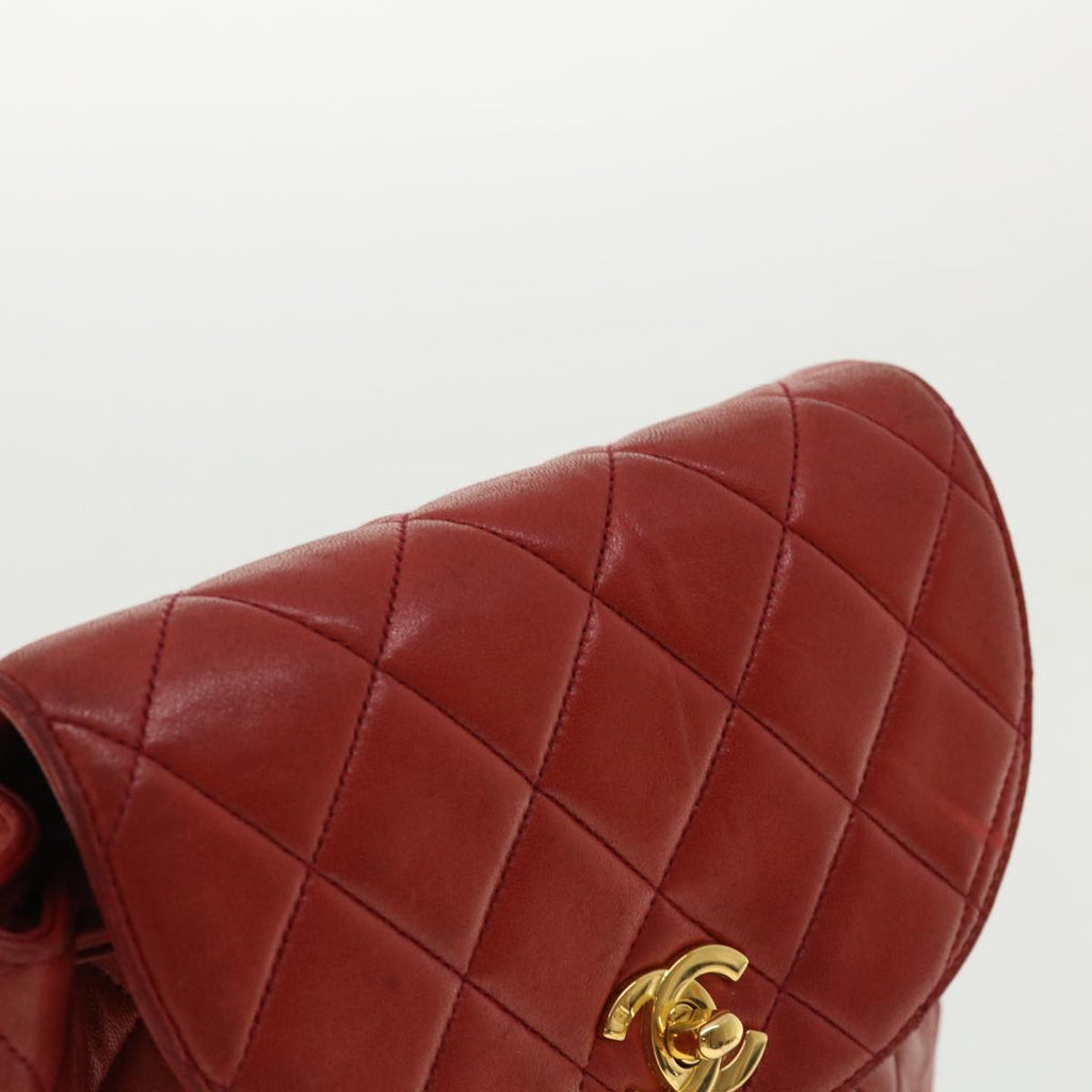 CHANEL Matelasse Chain Hand Bag Lamb Skin Red CC  31892A