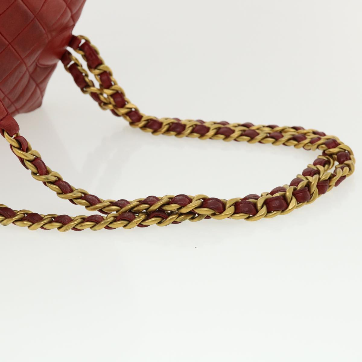 CHANEL Matelasse Chain Hand Bag Lamb Skin Red CC  31892A