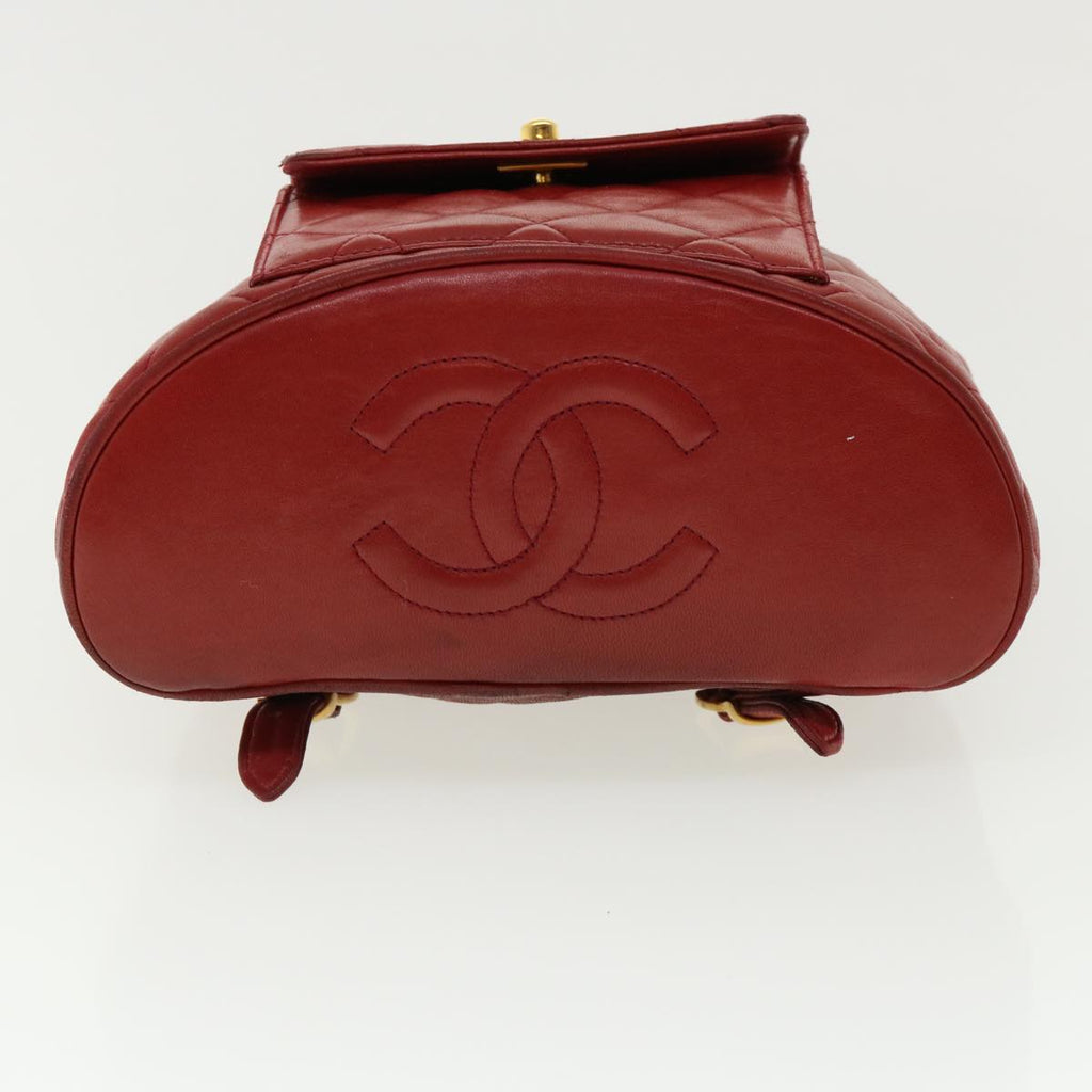 CHANEL Matelasse Chain Hand Bag Lamb Skin Red CC Auth 31892A
