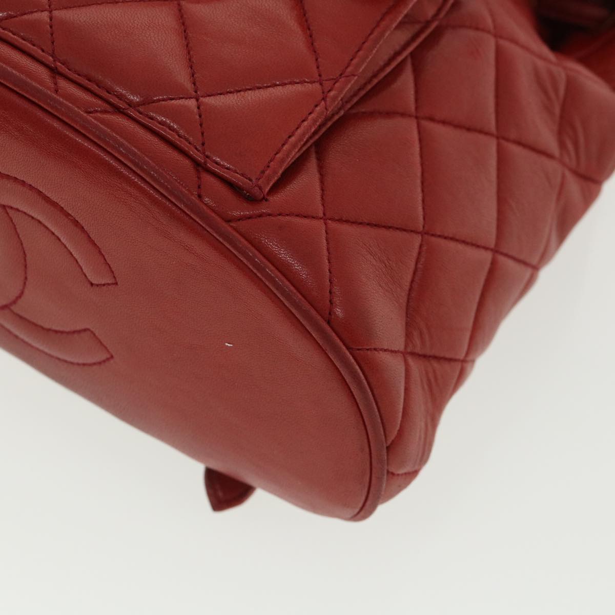 CHANEL Matelasse Chain Hand Bag Lamb Skin Red CC  31892A