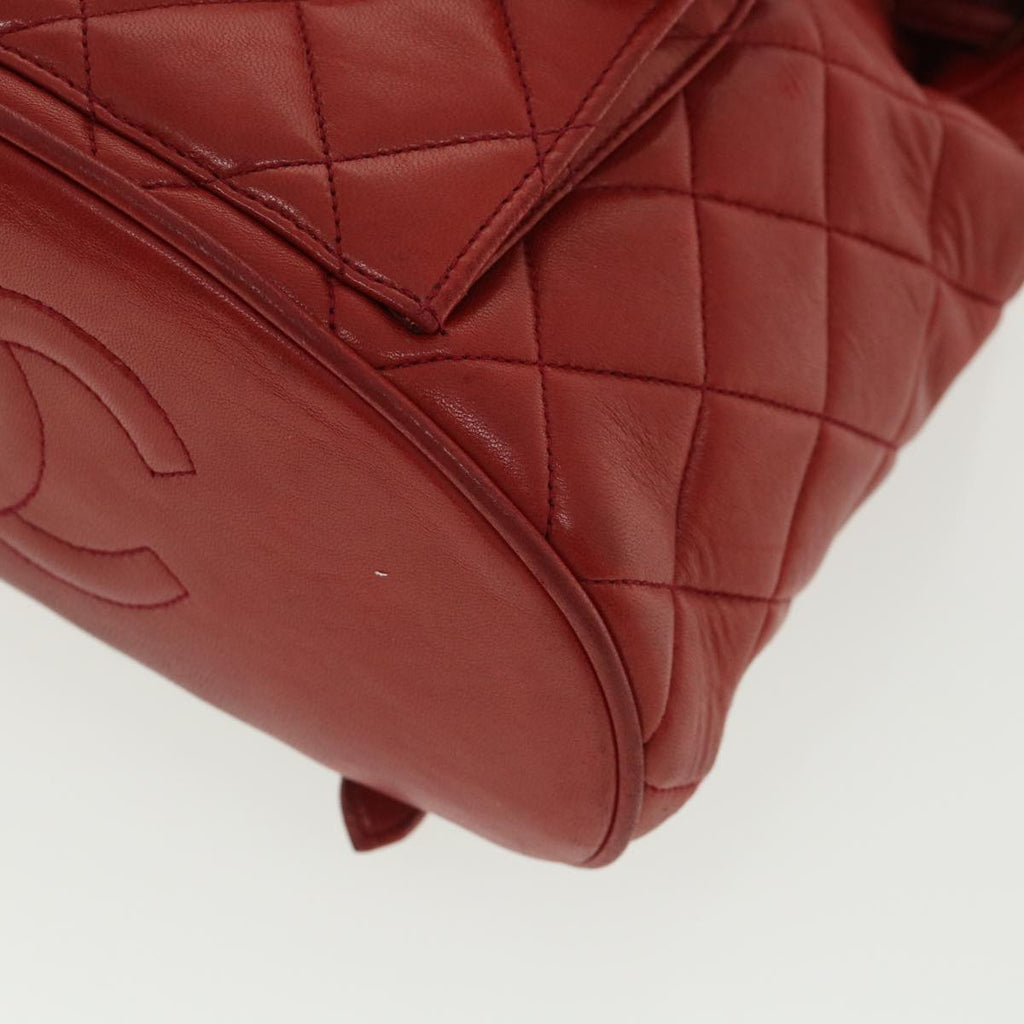 CHANEL Matelasse Chain Hand Bag Lamb Skin Red CC Auth 31892A