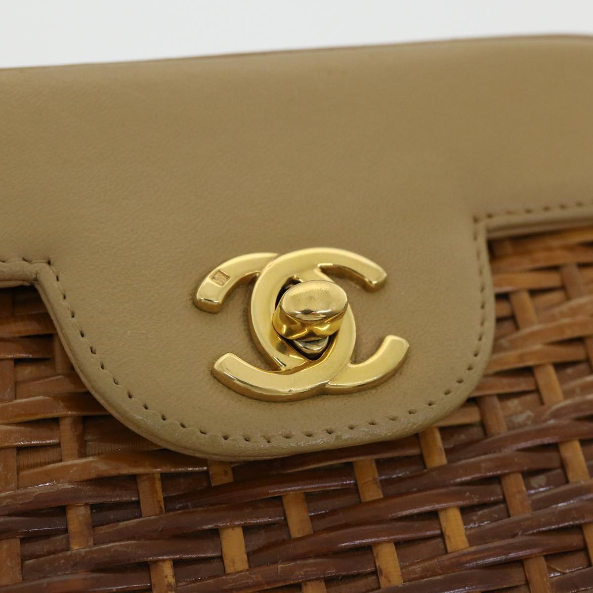 CHANEL Basket Chain Shoulder Bag Leather rattan Brown CC  31896A