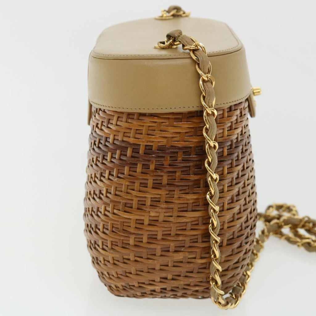 CHANEL Basket Chain Shoulder Bag Leather rattan Brown CC  31896A