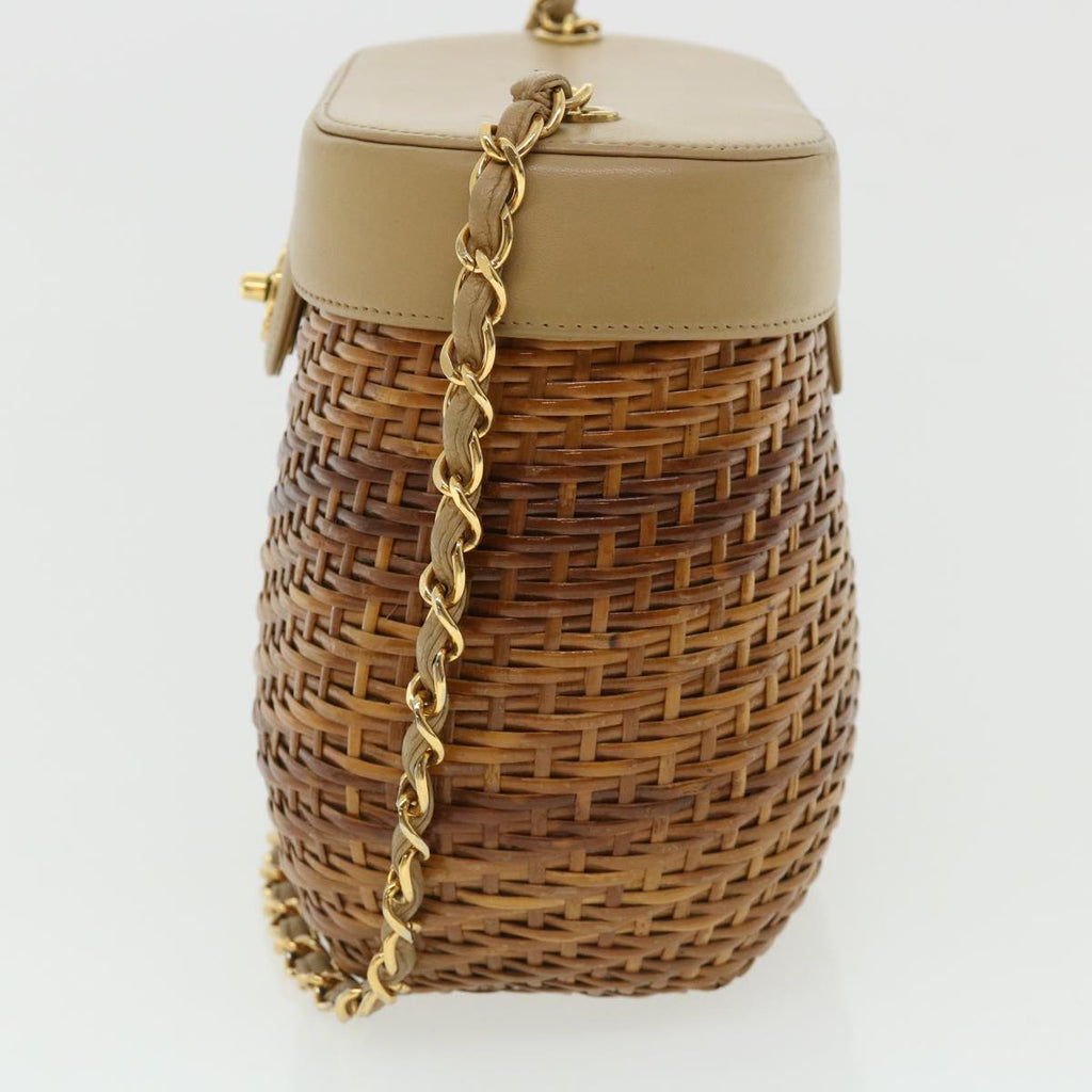 CHANEL Basket Chain Shoulder Bag Leather rattan Brown CC  31896A