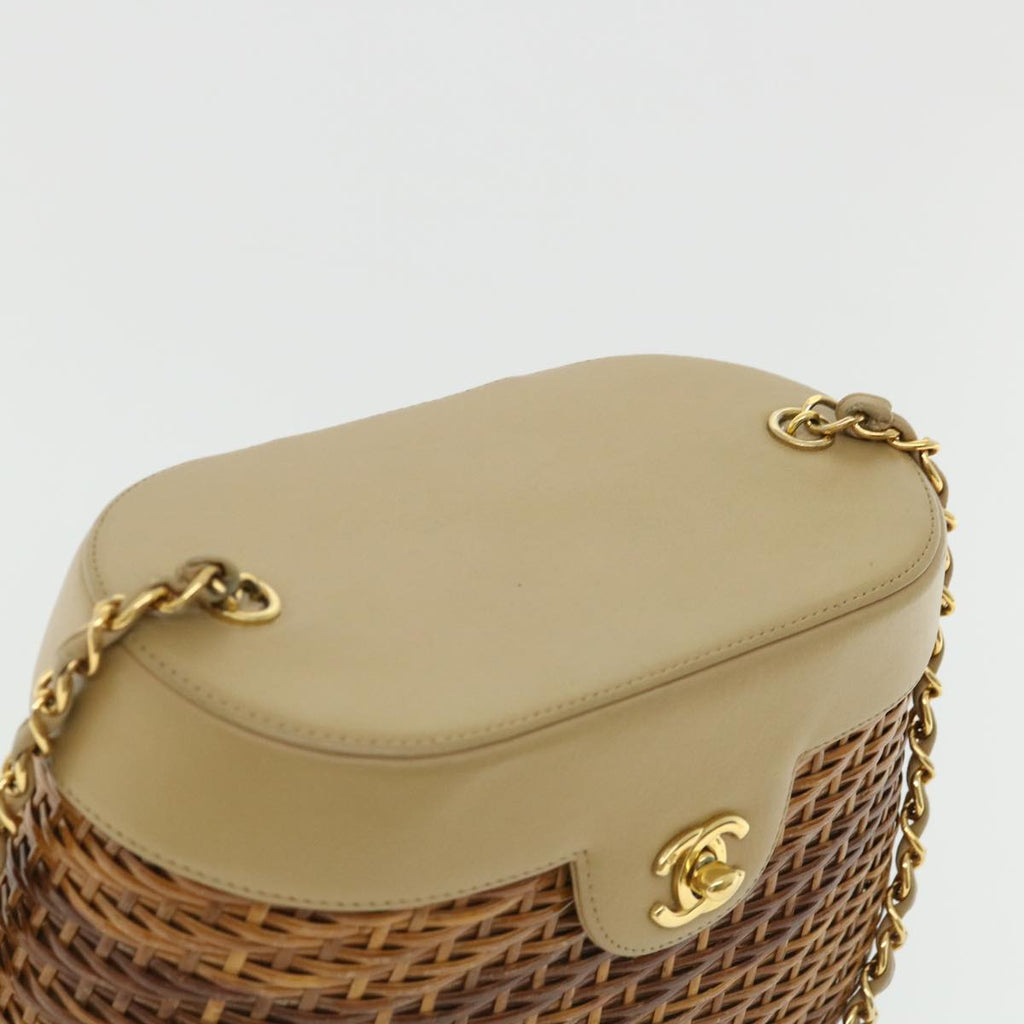 CHANEL Basket Chain Shoulder Bag Leather rattan Brown CC  31896A