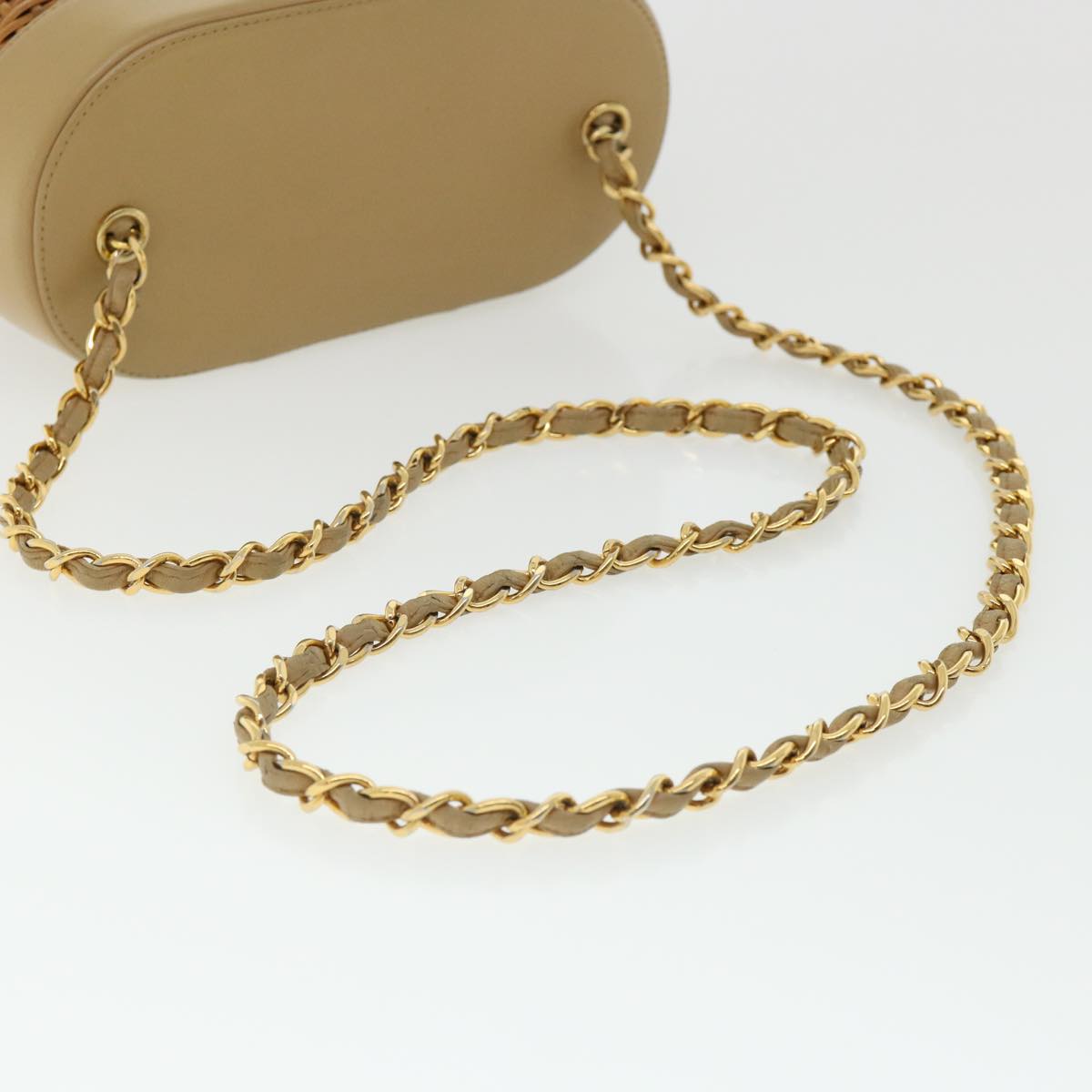 CHANEL Basket Chain Shoulder Bag Leather rattan Brown CC  31896A