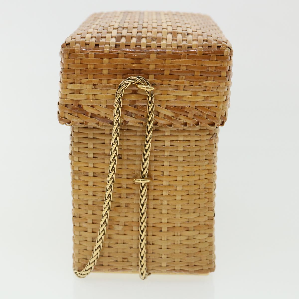 CHANEL Basket Chain Shoulder Bag Leather rattan Beige CC  31932A