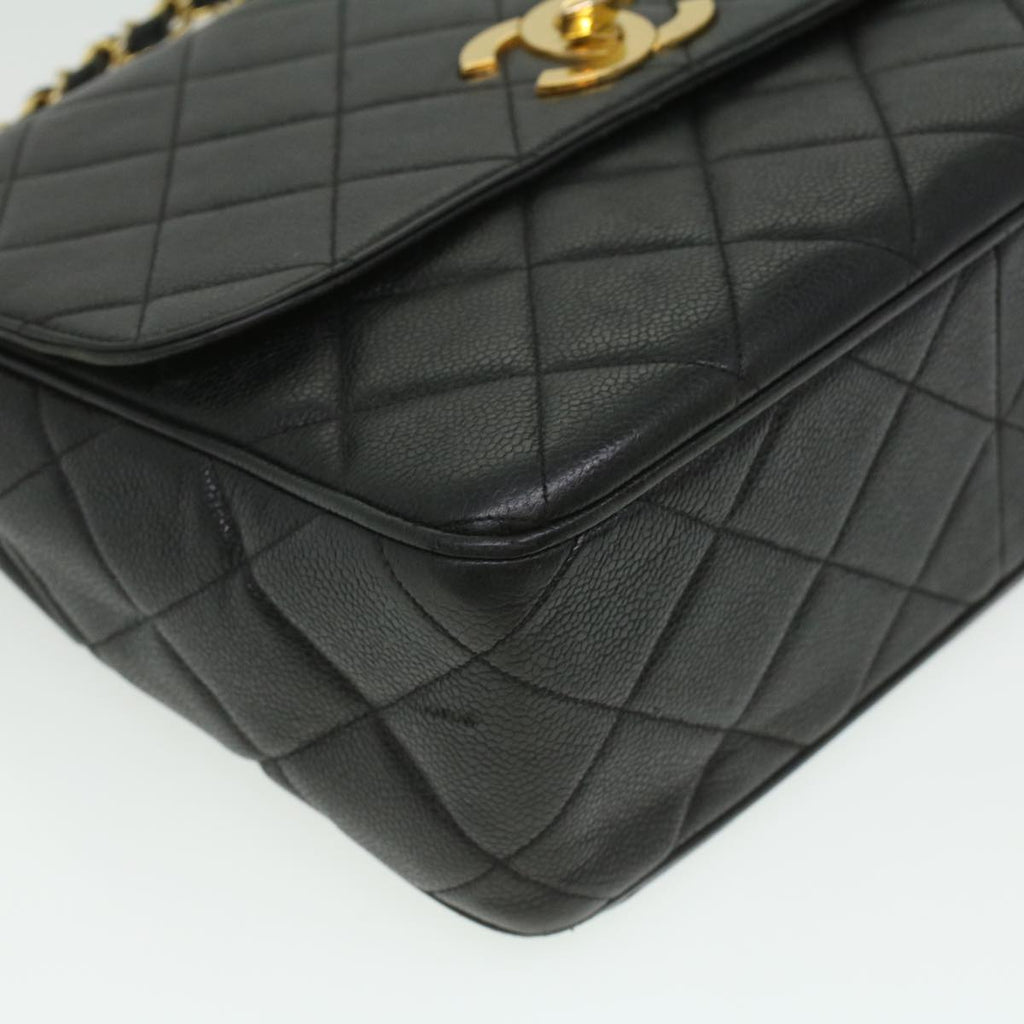 CHANEL Big Matelasse Turn Lock Shoulder Bag Caviar Skin Black CC  32155A