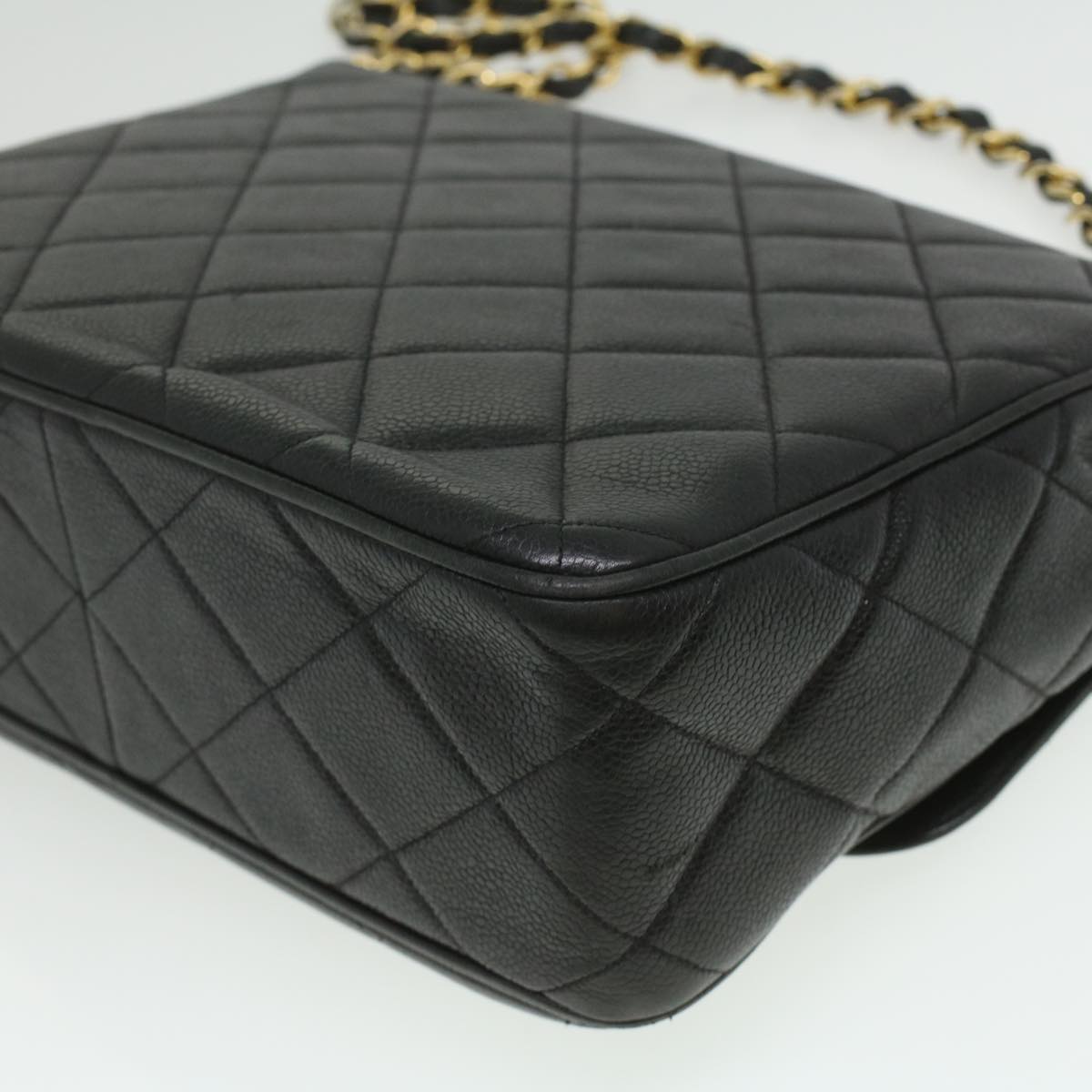 CHANEL Big Matelasse Turn Lock Shoulder Bag Caviar Skin Black CC  32155A