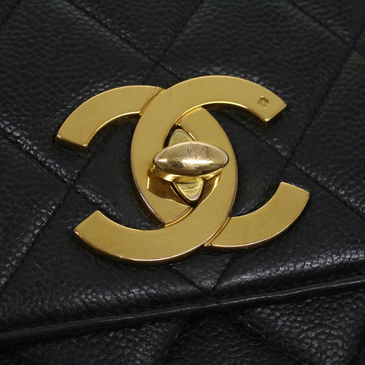CHANEL Big Matelasse Turn Lock Shoulder Bag Caviar Skin Black CC  32155A