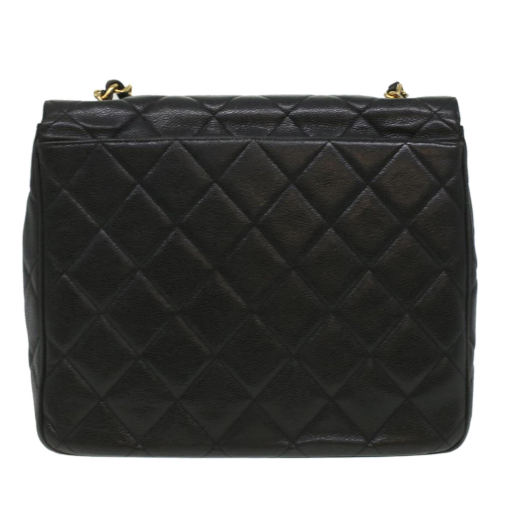 CHANEL Big Matelasse Turn Lock Shoulder Bag Caviar Skin Black CC  32155A