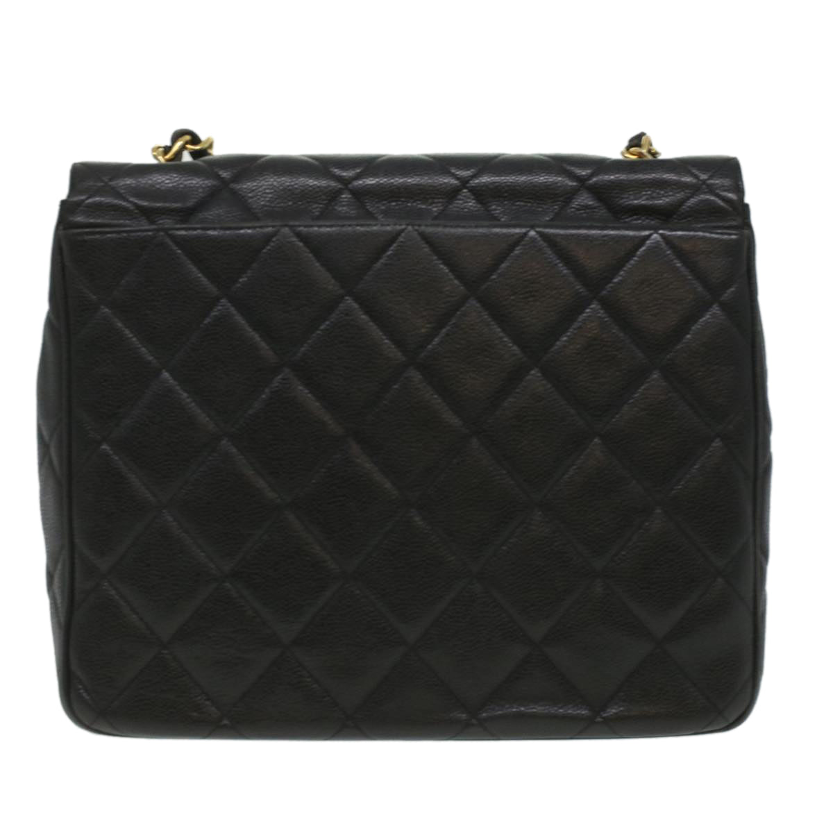 CHANEL Big Matelasse Turn Lock Shoulder Bag Caviar Skin Black CC  32155A