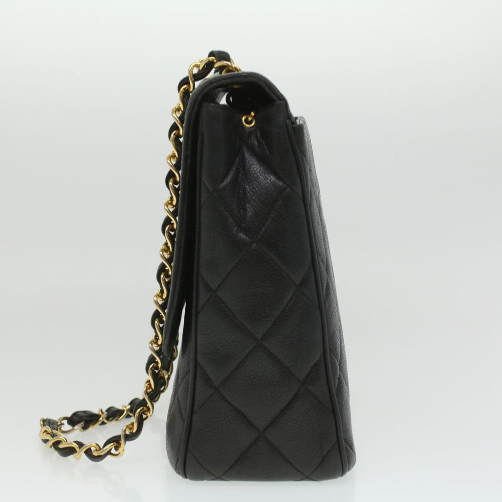 CHANEL Big Matelasse Turn Lock Shoulder Bag Caviar Skin Black CC  32155A