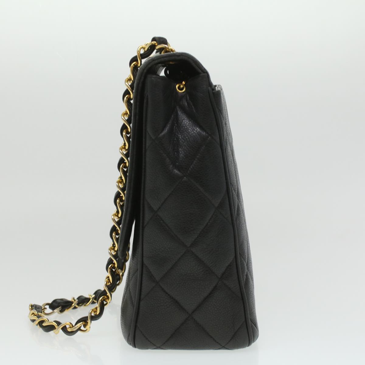 CHANEL Big Matelasse Turn Lock Shoulder Bag Caviar Skin Black CC  32155A