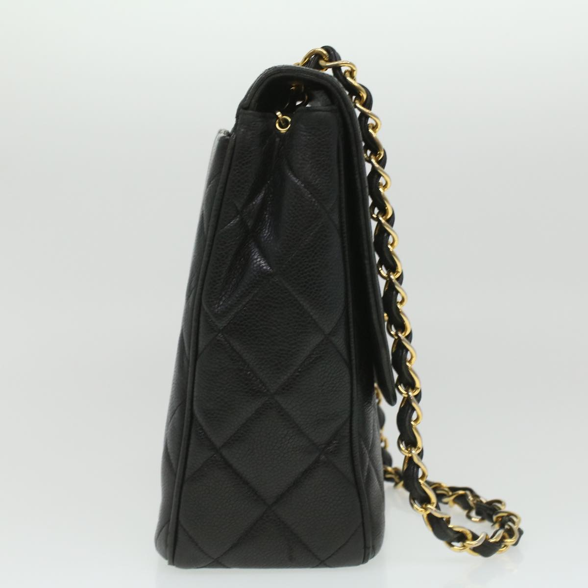 CHANEL Big Matelasse Turn Lock Shoulder Bag Caviar Skin Black CC  32155A