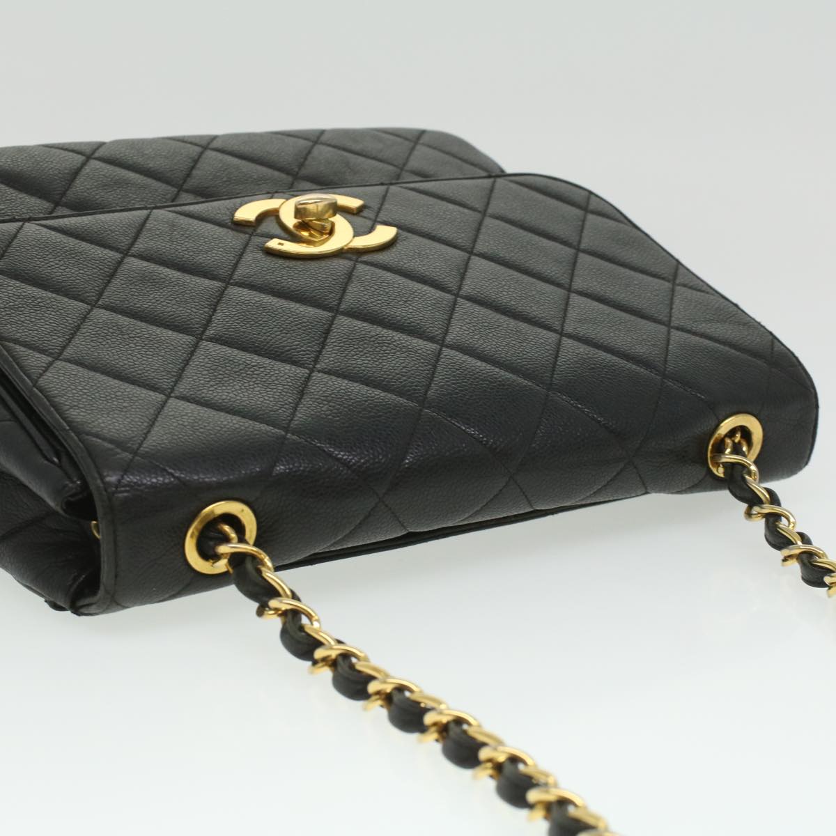 CHANEL Big Matelasse Turn Lock Shoulder Bag Caviar Skin Black CC  32155A