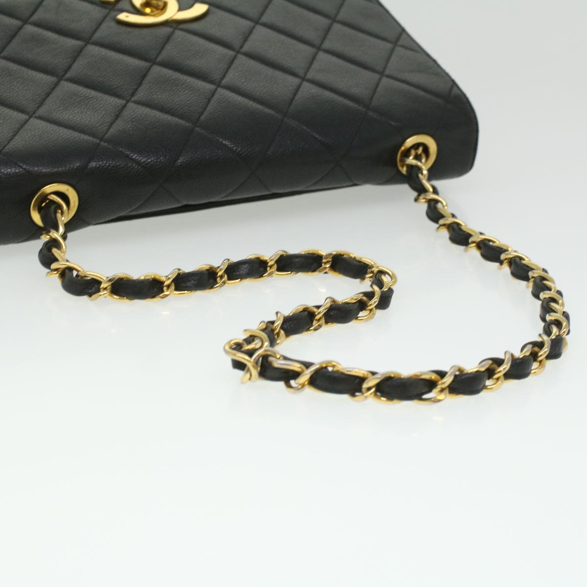 CHANEL Big Matelasse Turn Lock Shoulder Bag Caviar Skin Black CC  32155A