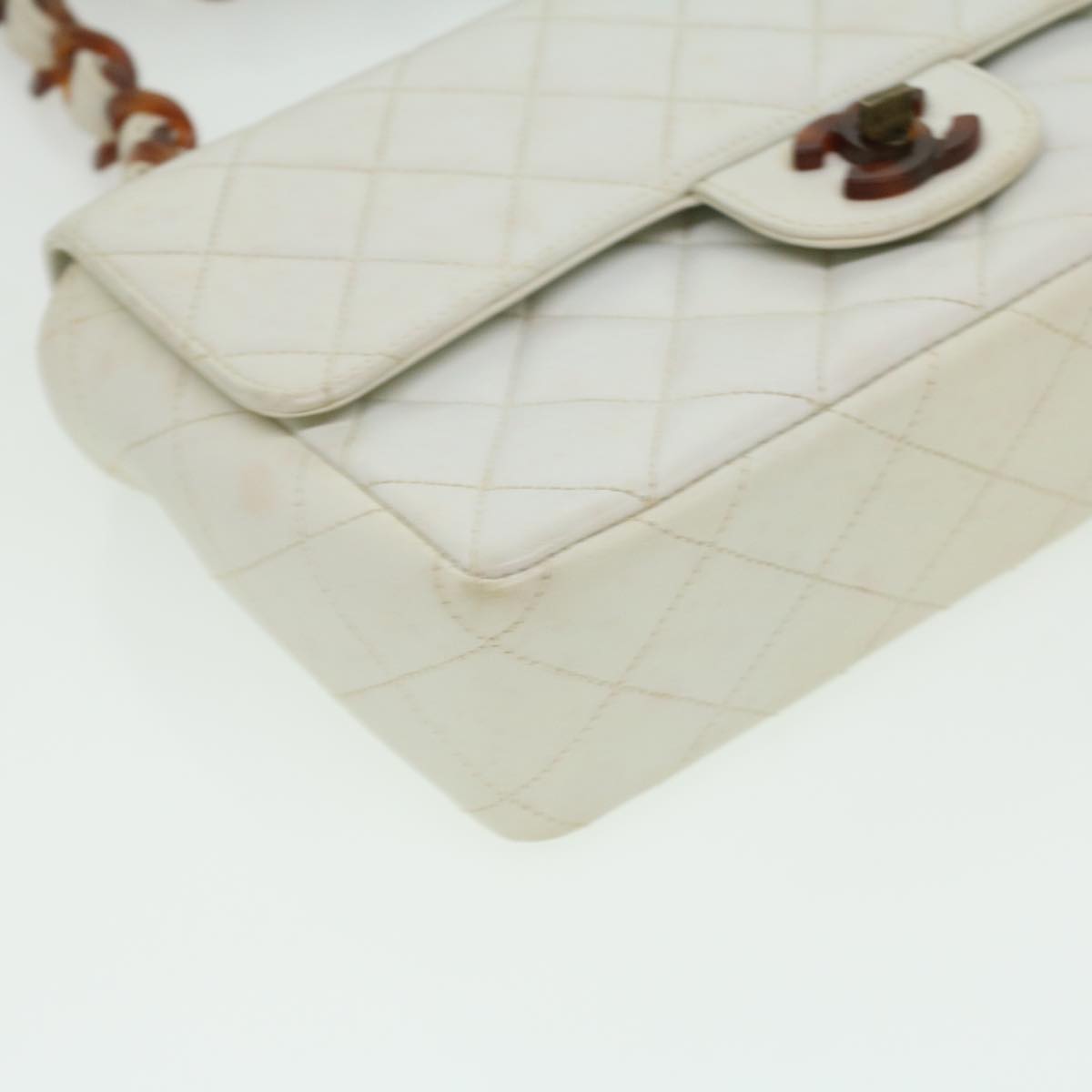 CHANEL Matelasse Turn Lock Shoulder Bag Lamb Skin Brown White CC  32160A