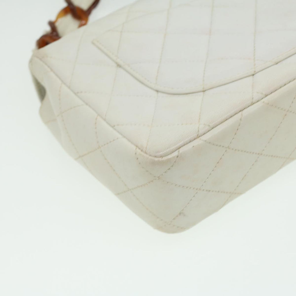 CHANEL Matelasse Turn Lock Shoulder Bag Lamb Skin Brown White CC Auth 32160A