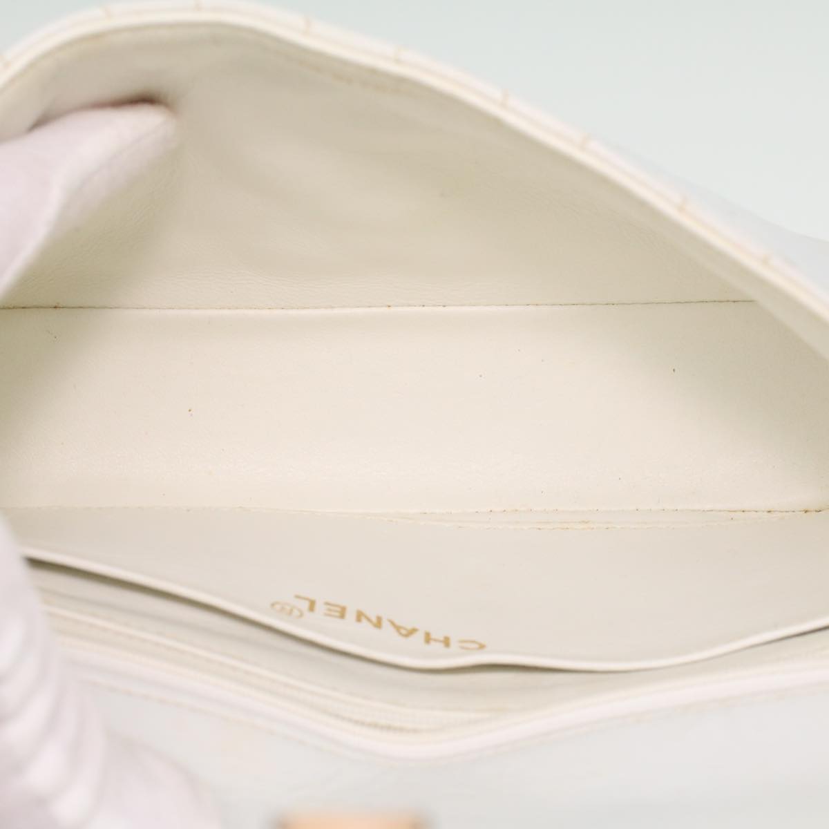 CHANEL Matelasse Turn Lock Shoulder Bag Lamb Skin Brown White CC  32160A