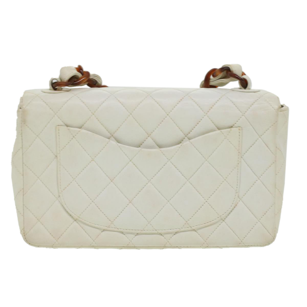 CHANEL Matelasse Turn Lock Shoulder Bag Lamb Skin Brown White CC Auth 32160A