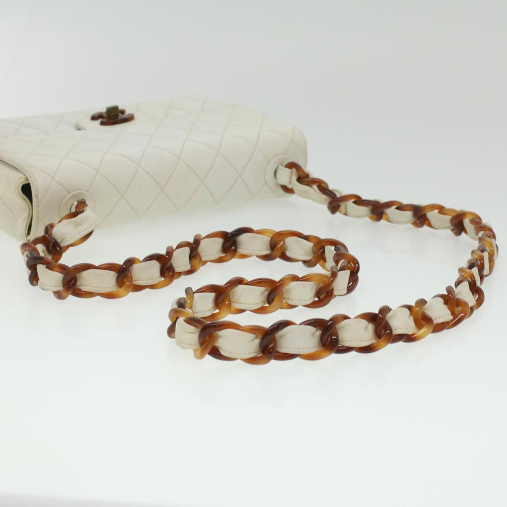 CHANEL Matelasse Turn Lock Shoulder Bag Lamb Skin Brown White CC  32160A