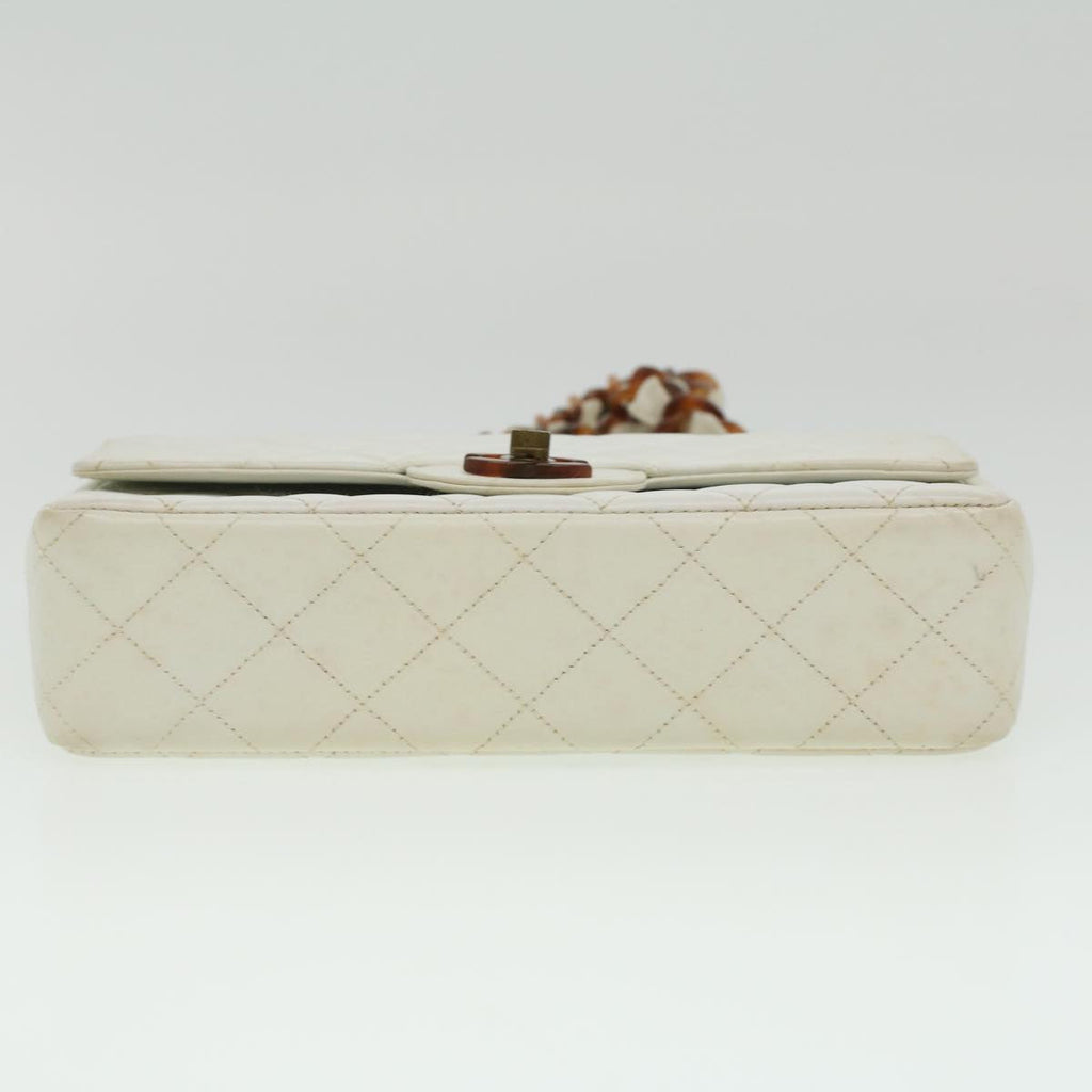 CHANEL Matelasse Turn Lock Shoulder Bag Lamb Skin Brown White CC  32160A