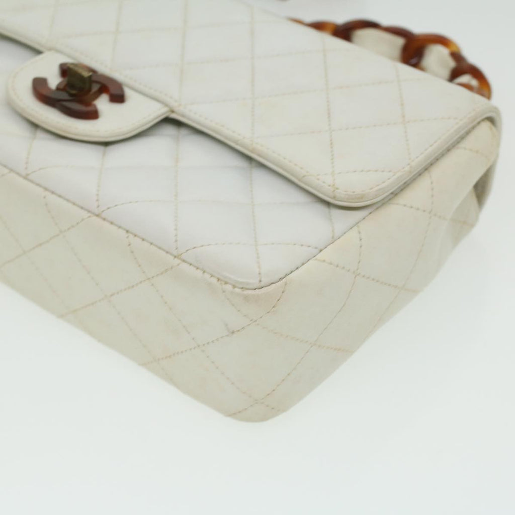 CHANEL Matelasse Turn Lock Shoulder Bag Lamb Skin Brown White CC Auth 32160A