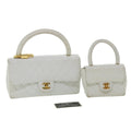 CHANEL Matelasse Pair Shoulder Bag Lamb Skin White CC  32416A