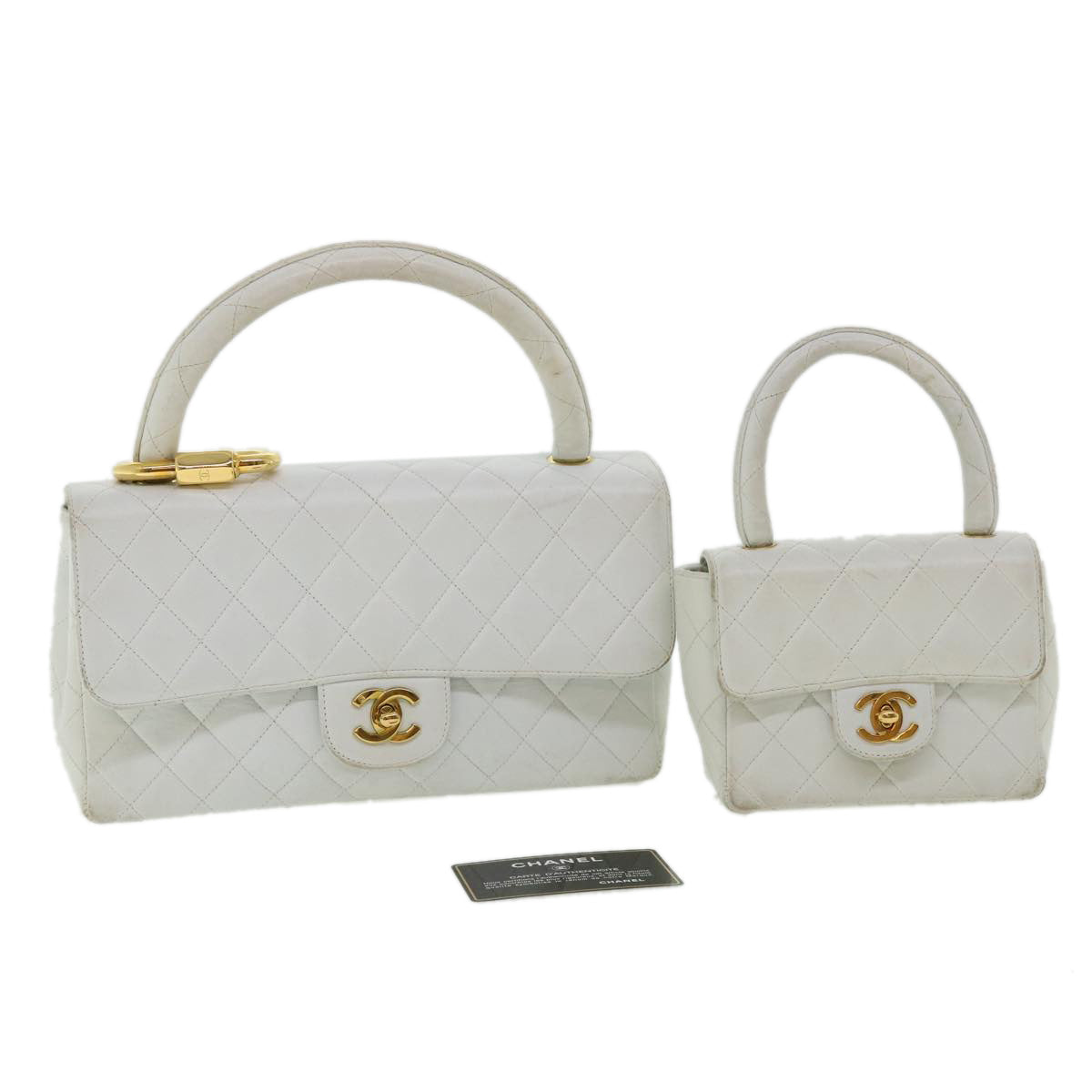 CHANEL Matelasse Pair Shoulder Bag Lamb Skin White CC  32416A