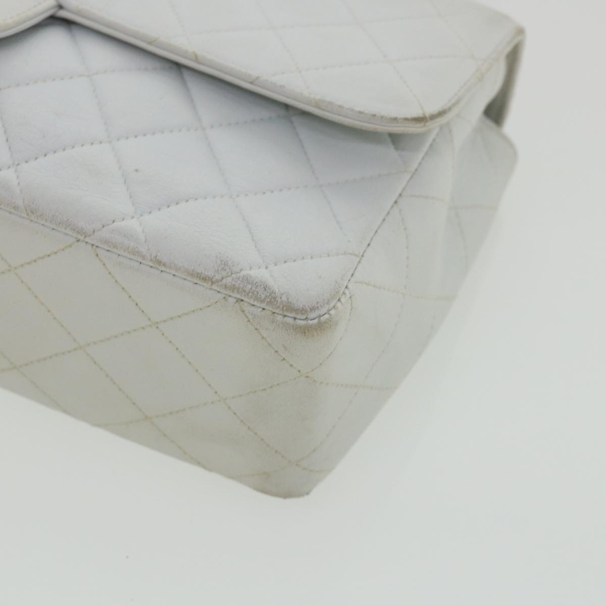 CHANEL Matelasse Pair Shoulder Bag Lamb Skin White CC  32416A