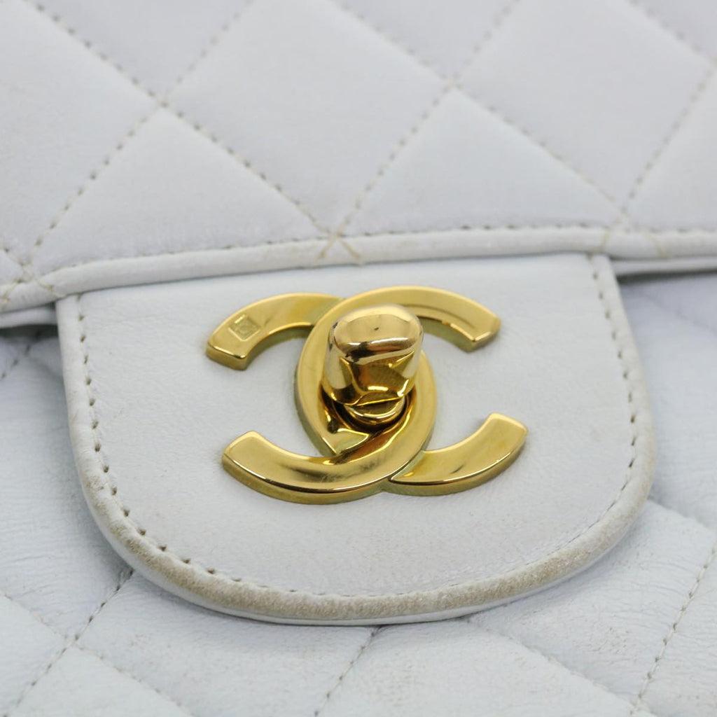 CHANEL Matelasse Pair Shoulder Bag Lamb Skin White CC  32416A